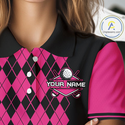 Argyle Golf Polo Shirt For Women Personalized Pink Argyle Golf Shirt Short Sleeve Golf Apparel NYN4563