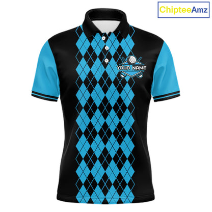 Argyle Golf Polo Shirt For Men Personalized Blue Argyle Golf Shirt Short Sleeve Golf Apparel NYN4564