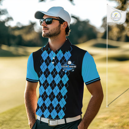 Argyle Golf Polo Shirt For Men Personalized Blue Argyle Golf Shirt Short Sleeve Golf Apparel NYN4564