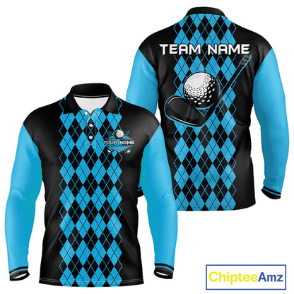 Argyle Golf Polo Shirt For Men Personalized Blue Argyle Golf Shirt Short Sleeve Golf Apparel NYN4564