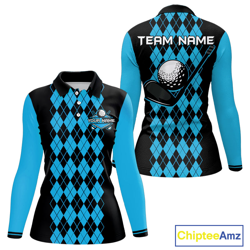 Argyle Golf Polo Shirt For Women Personalized Blue Argyle Golf Shirt Short Sleeve Golf Apparel NYN4564