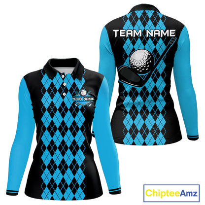 Argyle Golf Polo Shirt For Women Personalized Blue Argyle Golf Shirt Short Sleeve Golf Apparel NYN4564