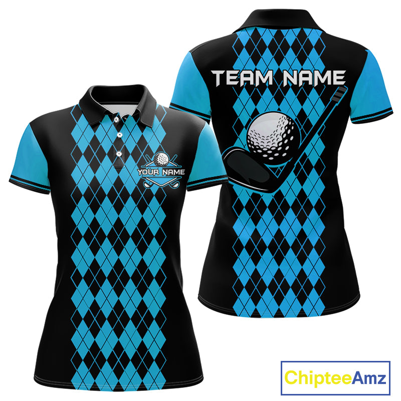 Argyle Golf Polo Shirt For Women Personalized Blue Argyle Golf Shirt Short Sleeve Golf Apparel NYN4564