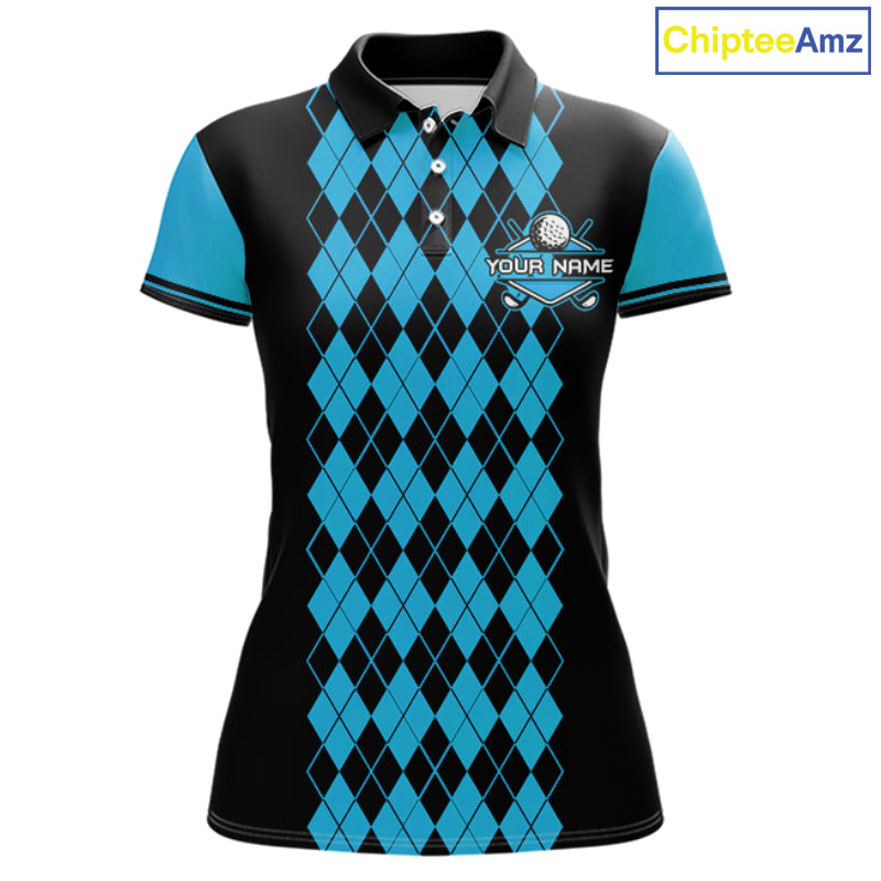 Argyle Golf Polo Shirt For Women Personalized Blue Argyle Golf Shirt Short Sleeve Golf Apparel NYN4564