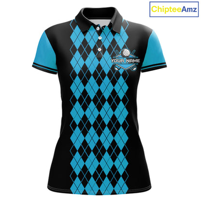 Argyle Golf Polo Shirt For Women Personalized Blue Argyle Golf Shirt Short Sleeve Golf Apparel NYN4564