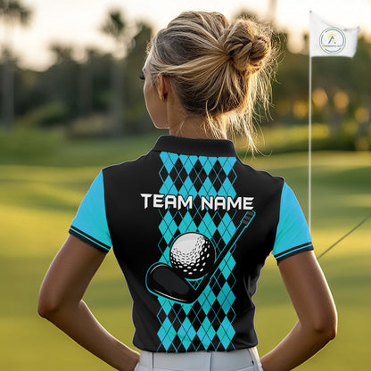 Argyle Golf Polo Shirt For Women Personalized Blue Argyle Golf Shirt Short Sleeve Golf Apparel NYN4564