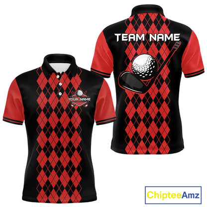 Argyle Golf Polo Shirt For Men Personalized Red Argyle Golf Shirt Short Sleeve Golf Apparel NYN4565