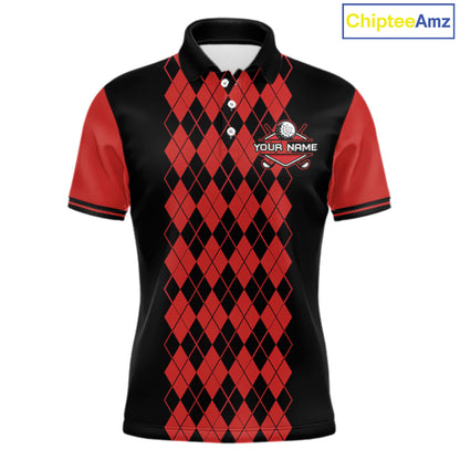 Argyle Golf Polo Shirt For Men Personalized Red Argyle Golf Shirt Short Sleeve Golf Apparel NYN4565