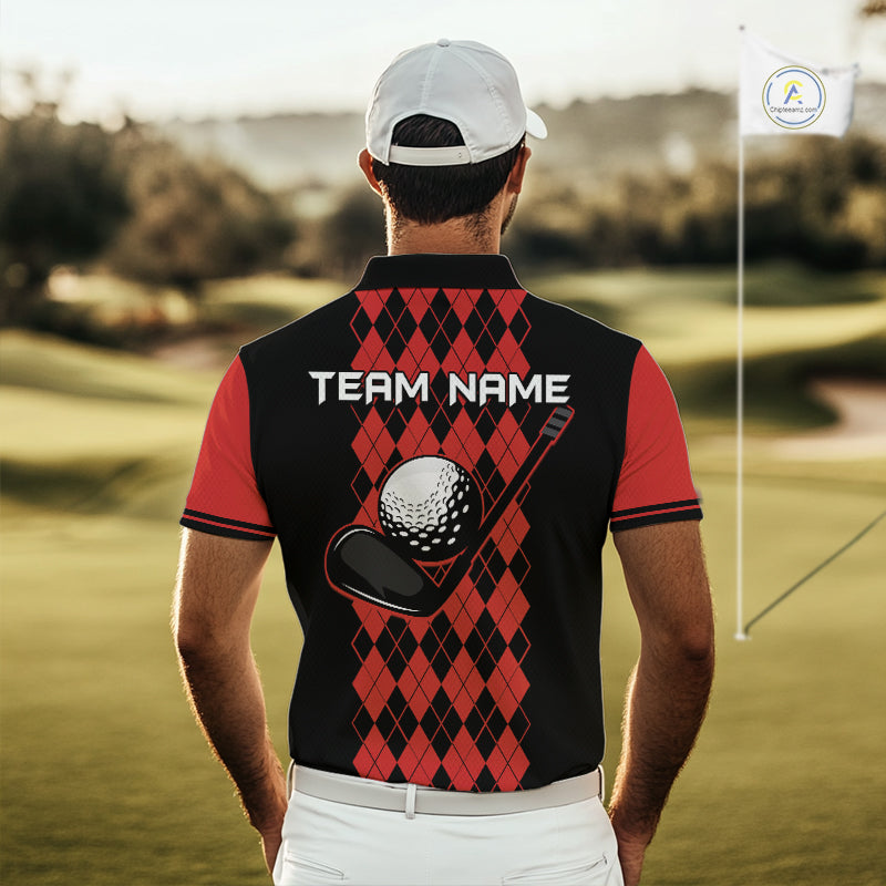 Argyle Golf Polo Shirt For Men Personalized Red Argyle Golf Shirt Short Sleeve Golf Apparel NYN4565