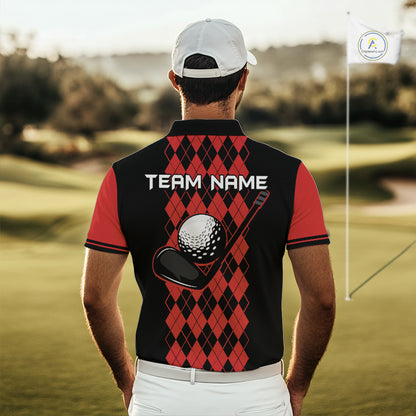 Argyle Golf Polo Shirt For Men Personalized Red Argyle Golf Shirt Short Sleeve Golf Apparel NYN4565