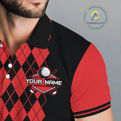 Argyle Golf Polo Shirt For Men Personalized Red Argyle Golf Shirt Short Sleeve Golf Apparel NYN4565
