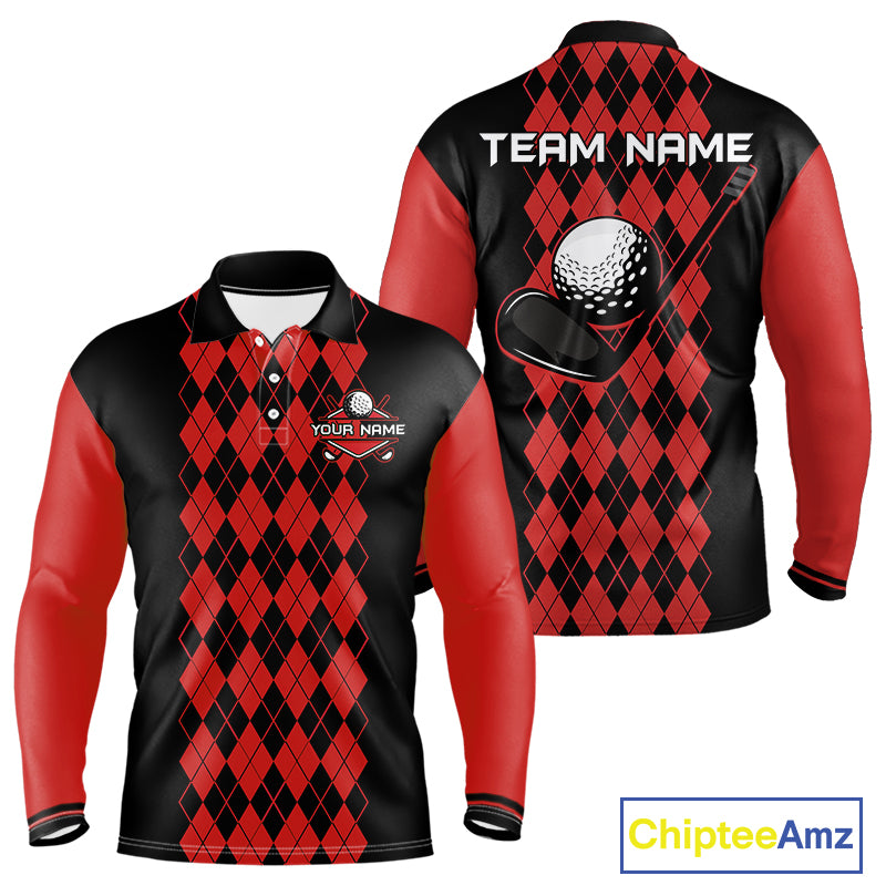 Argyle Golf Polo Shirt For Men Personalized Red Argyle Golf Shirt Short Sleeve Golf Apparel NYN4565