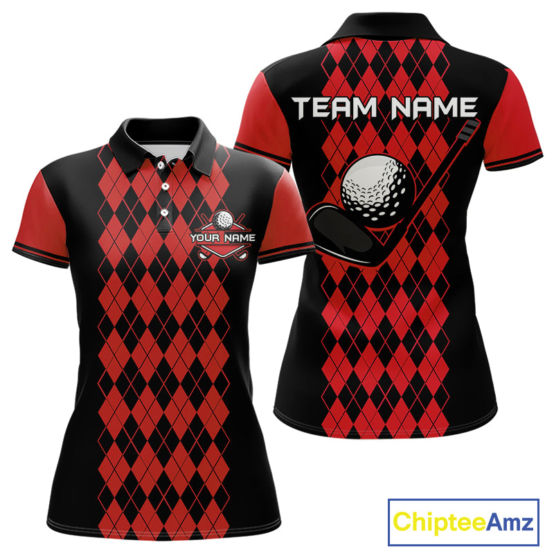 Argyle Golf Polo Shirt For Women Personalized Red Argyle Golf Shirt Short Sleeve Golf Apparel NYN4565