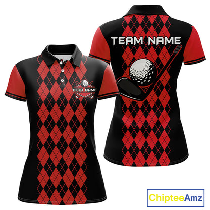 Argyle Golf Polo Shirt For Women Personalized Red Argyle Golf Shirt Short Sleeve Golf Apparel NYN4565