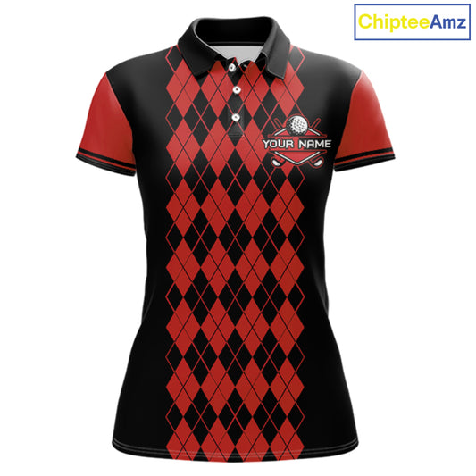 Argyle Golf Polo Shirt For Women Personalized Red Argyle Golf Shirt Short Sleeve Golf Apparel NYN4565