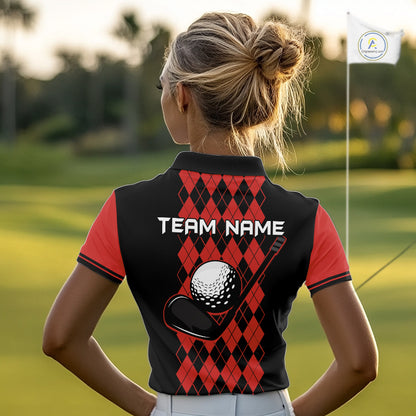 Argyle Golf Polo Shirt For Women Personalized Red Argyle Golf Shirt Short Sleeve Golf Apparel NYN4565