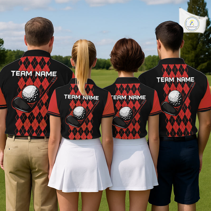 Argyle Golf Polo Shirt For Men Personalized Red Argyle Golf Shirt Short Sleeve Golf Apparel NYN4565