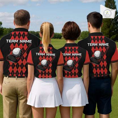 Argyle Golf Polo Shirt For Men Personalized Red Argyle Golf Shirt Short Sleeve Golf Apparel NYN4565