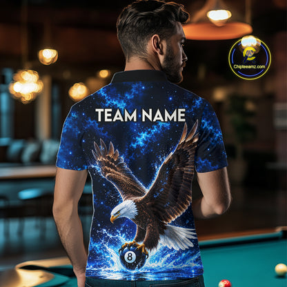 Custom Watering Eagle 8-Ball Billiard Polo Shirt For Men Personalized Blue 8-Ball Pool Jersey NYN4576