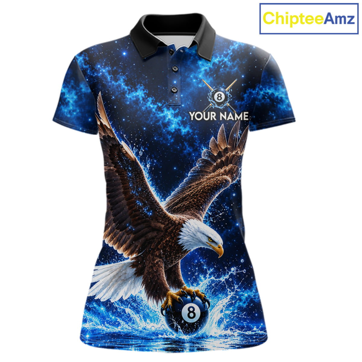 Custom Watering Eagle 8-Ball Billiard Polo Shirt For Women Personalized Blue 8-Ball Pool Jersey NYN4576