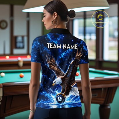 Custom Watering Eagle 8-Ball Billiard Polo Shirt For Women Personalized Blue 8-Ball Pool Jersey NYN4576