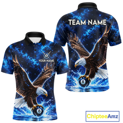 Custom Watering Eagle 8-Ball Billiard Polo Shirt For Men Personalized Blue 8-Ball Pool Jersey NYN4576