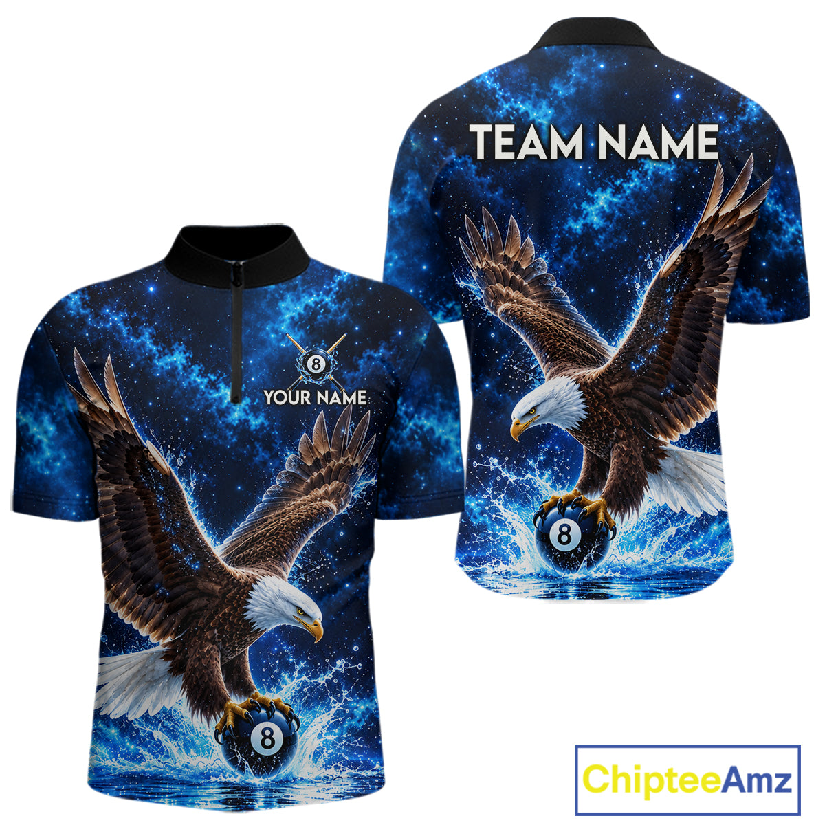 Custom Watering Eagle 8-Ball Billiard Polo Shirt For Men Personalized Blue 8-Ball Pool Jersey NYN4576