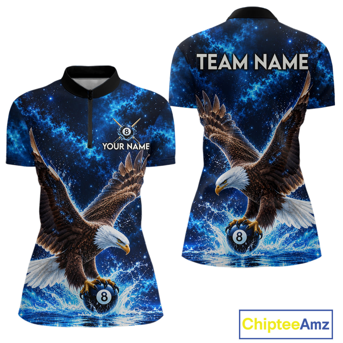 Custom Watering Eagle 8-Ball Billiard Polo Shirt For Women Personalized Blue 8-Ball Pool Jersey NYN4576