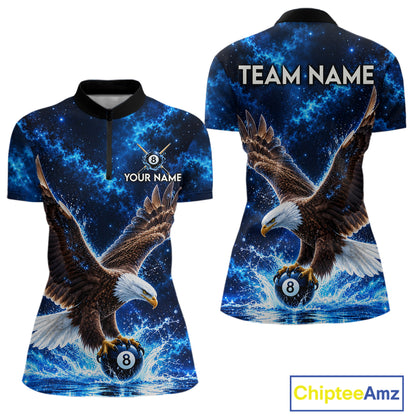 Custom Watering Eagle 8-Ball Billiard Polo Shirt For Women Personalized Blue 8-Ball Pool Jersey NYN4576