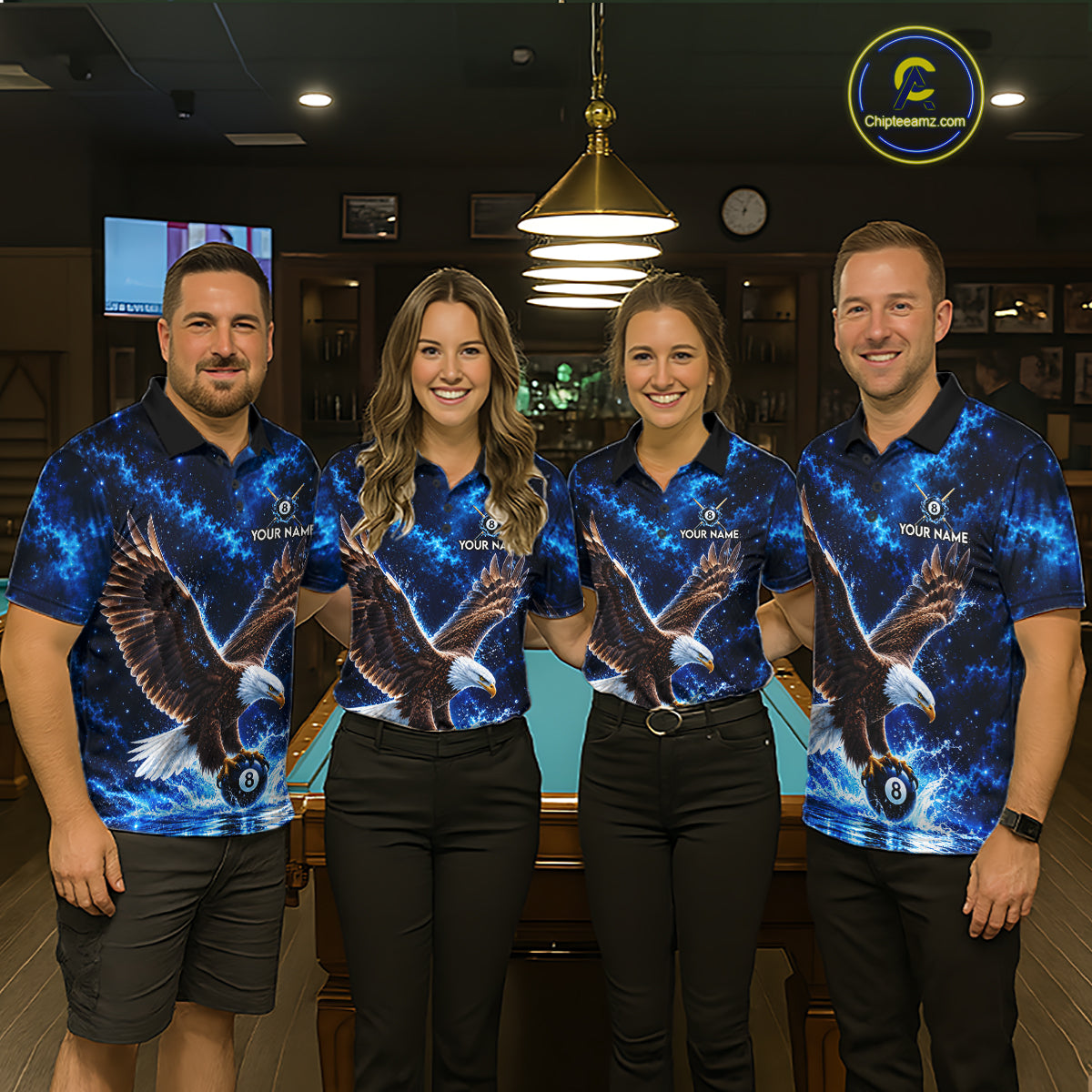Custom Watering Eagle 8-Ball Billiard Polo Shirt For Women Personalized Blue 8-Ball Pool Jersey NYN4576