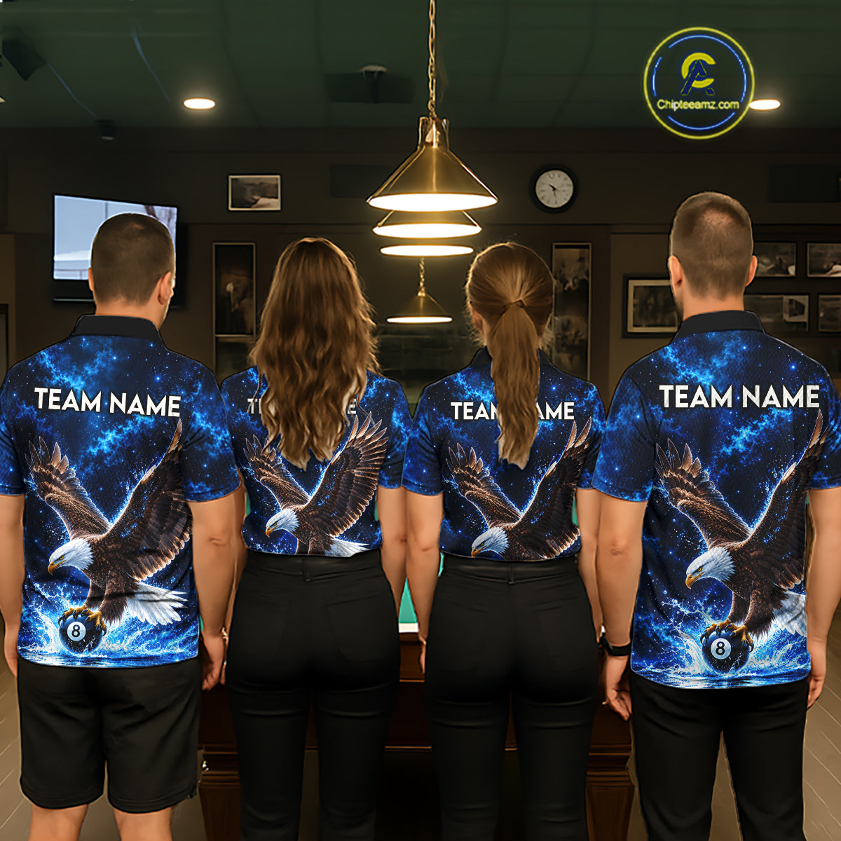 Custom Watering Eagle 8-Ball Billiard Polo Shirt For Women Personalized Blue 8-Ball Pool Jersey NYN4576