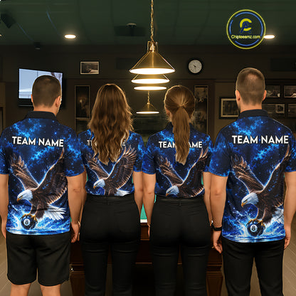 Custom Watering Eagle 8-Ball Billiard Polo Shirt For Women Personalized Blue 8-Ball Pool Jersey NYN4576