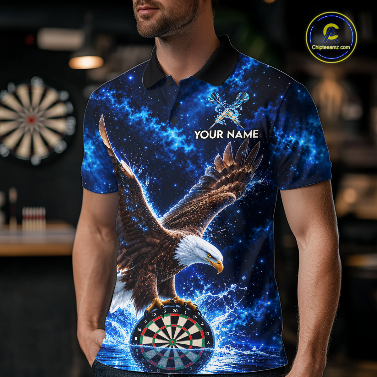Custom Eagle Darts Polo 1/4-Zip Shirt For Men Personalized Blue Watering Darts Team Jersey NYN4577