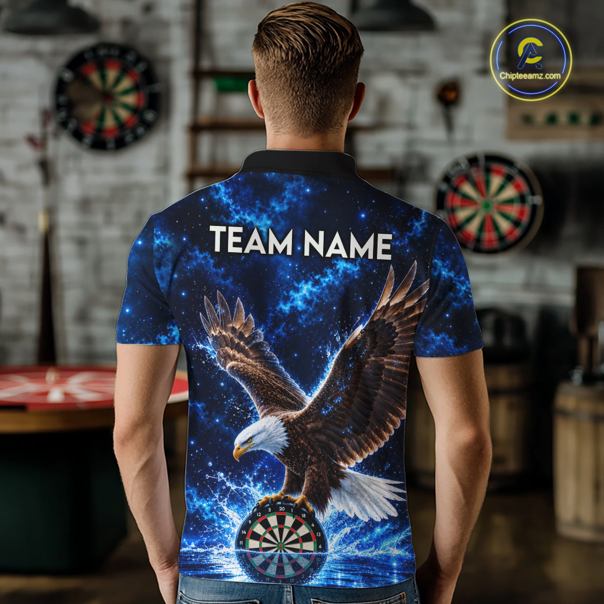 Custom Eagle Darts Polo 1/4-Zip Shirt For Men Personalized Blue Watering Darts Team Jersey NYN4577