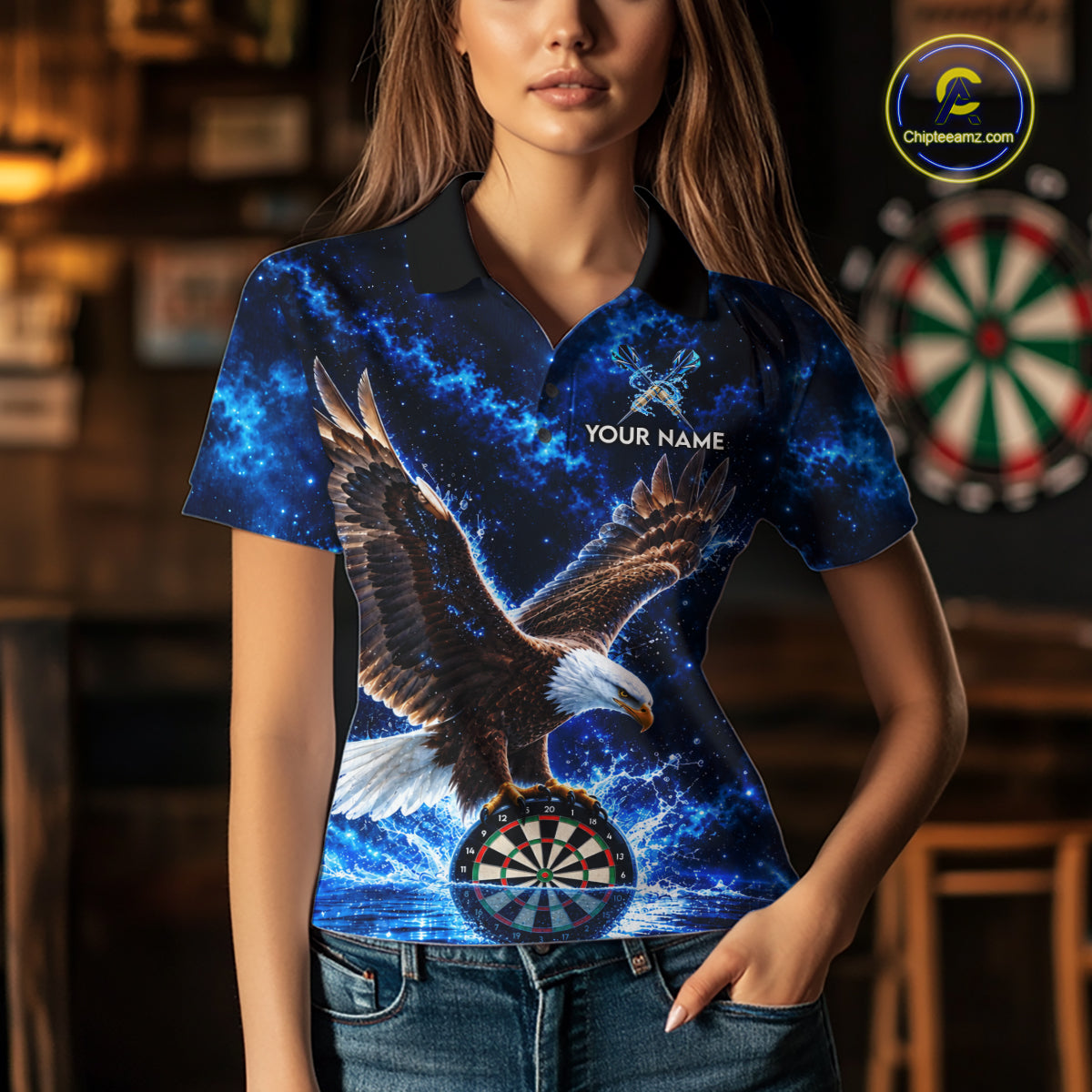 Custom Eagle Darts Polo 1/4-Zip Shirt For Women Personalized Blue Watering Darts Team Jersey NYN4577