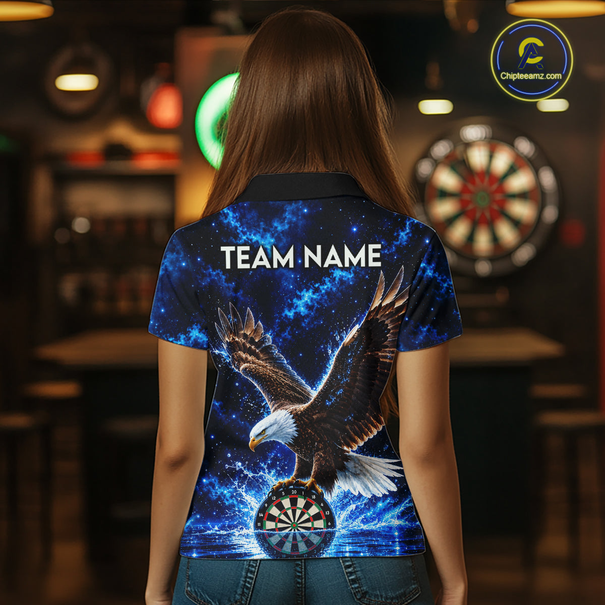 Custom Eagle Darts Polo 1/4-Zip Shirt For Women Personalized Blue Watering Darts Team Jersey NYN4577