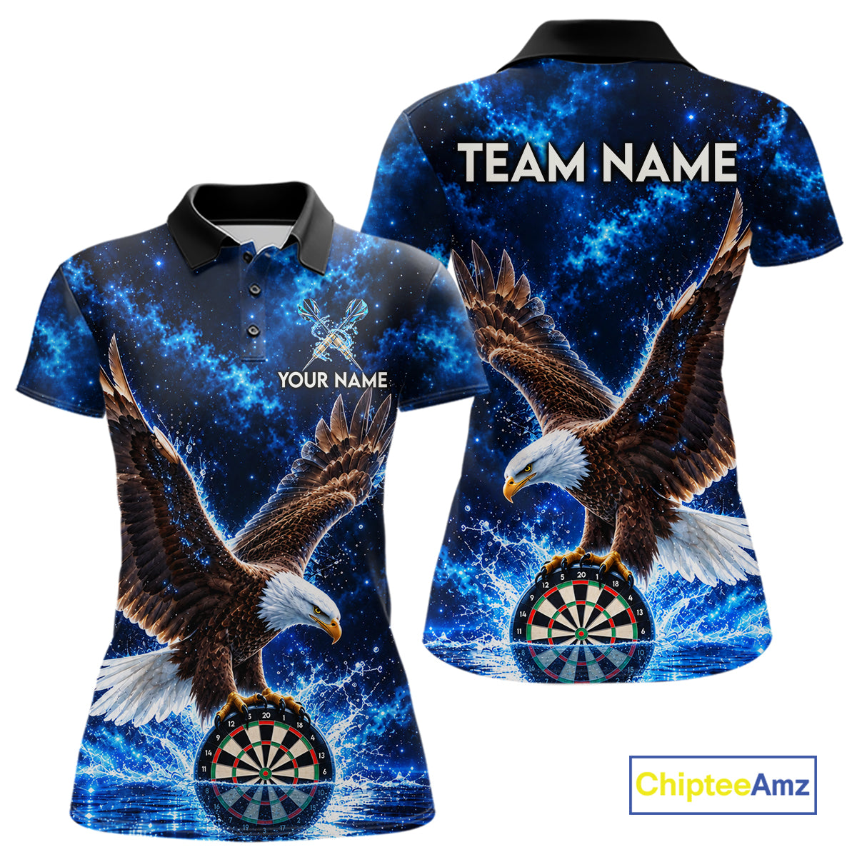 Custom Eagle Darts Polo 1/4-Zip Shirt For Women Personalized Blue Watering Darts Team Jersey NYN4577