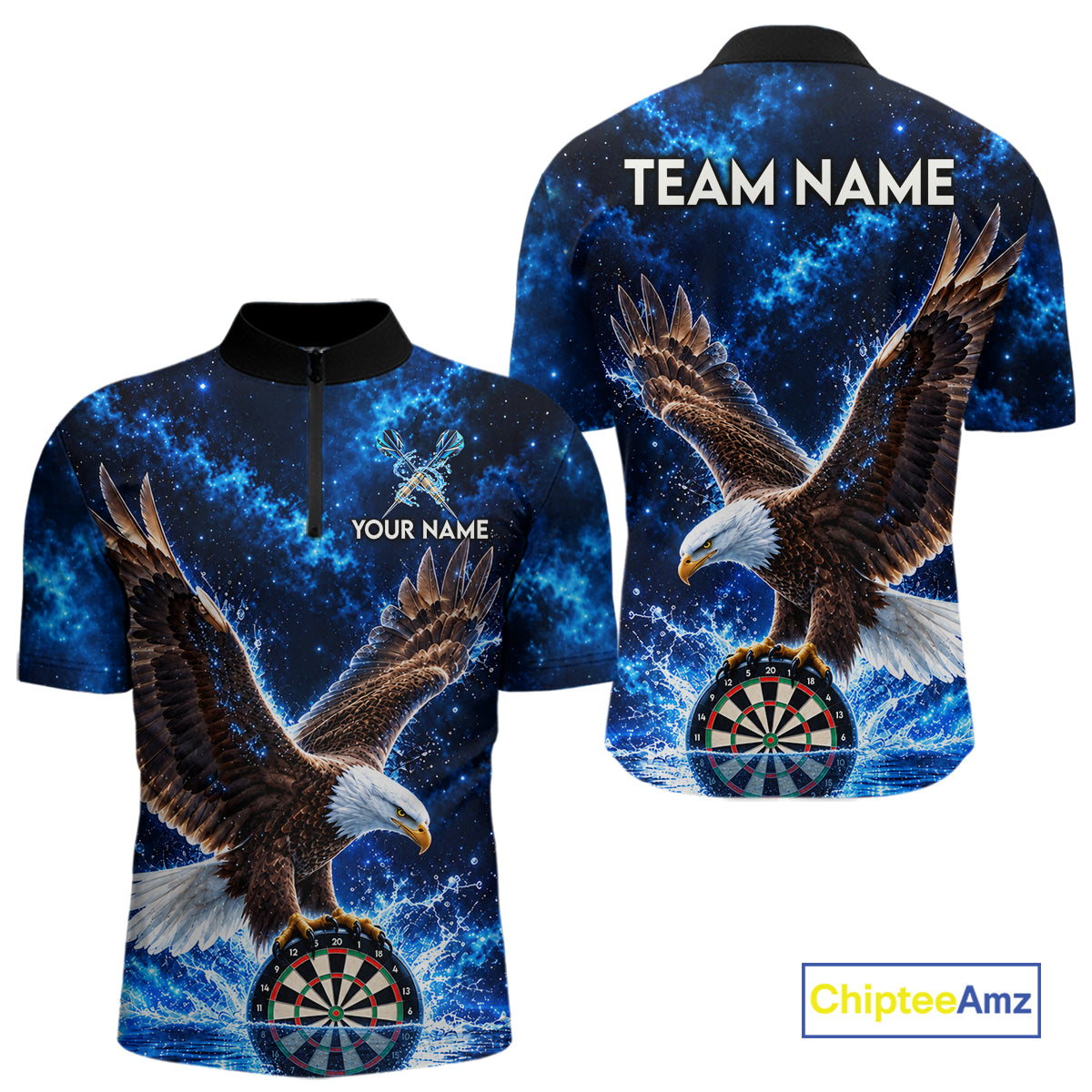 Custom Eagle Darts Polo 1/4-Zip Shirt For Men Personalized Blue Watering Darts Team Jersey NYN4577