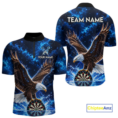 Custom Eagle Darts Polo 1/4-Zip Shirt For Men Personalized Blue Watering Darts Team Jersey NYN4577