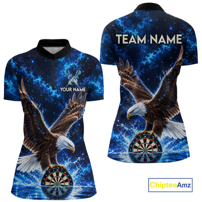 Custom Eagle Darts Polo 1/4-Zip Shirt For Women Personalized Blue Watering Darts Team Jersey NYN4577