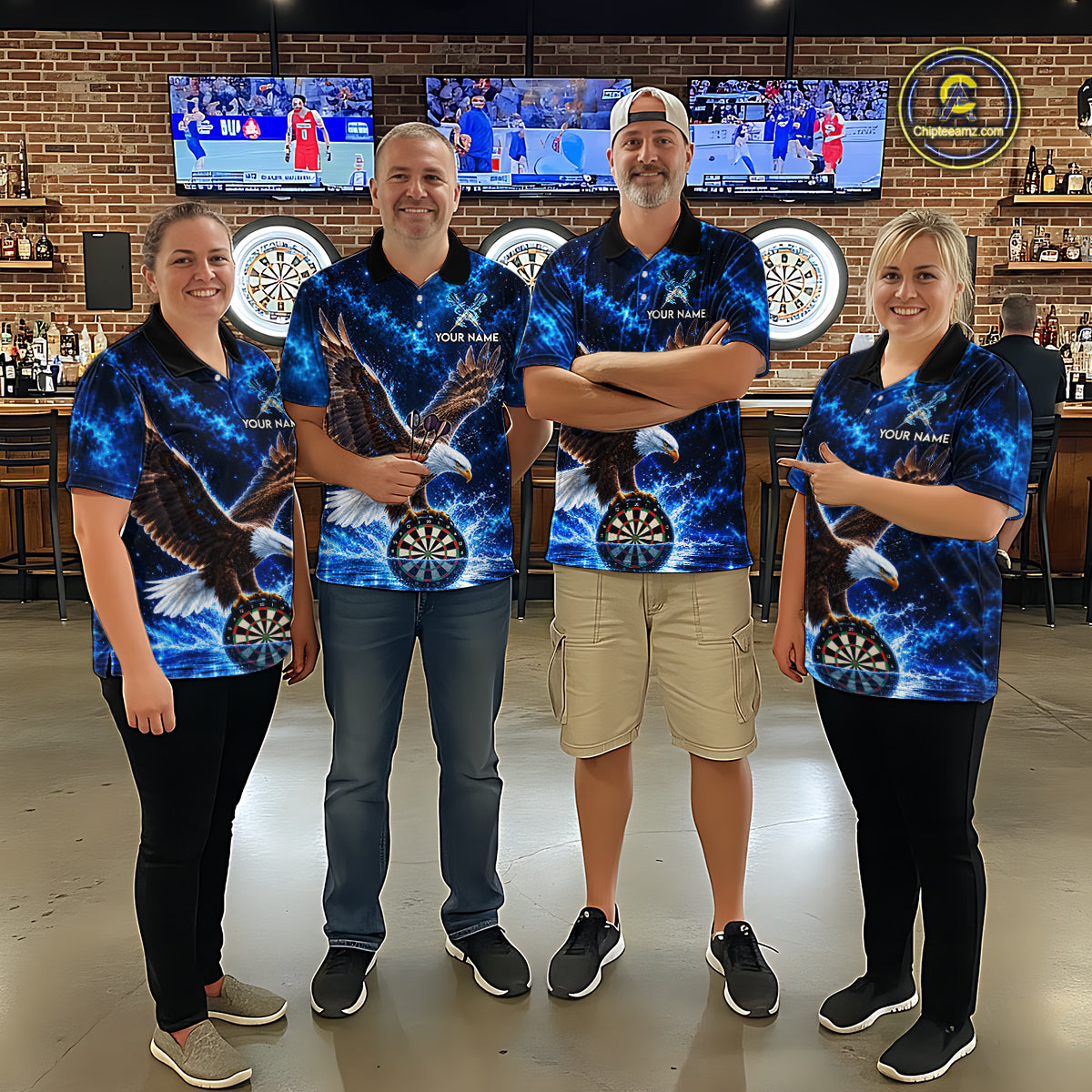 Custom Eagle Darts Polo 1/4-Zip Shirt For Men Personalized Blue Watering Darts Team Jersey NYN4577