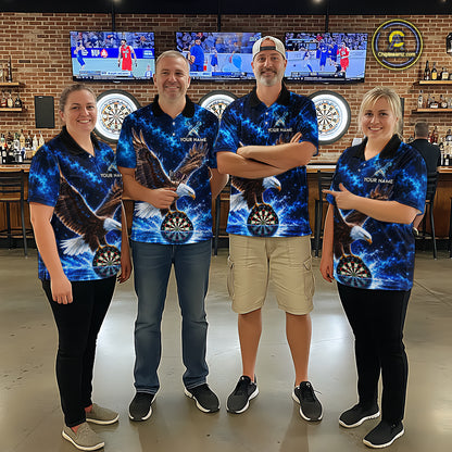 Custom Eagle Darts Polo 1/4-Zip Shirt For Men Personalized Blue Watering Darts Team Jersey NYN4577