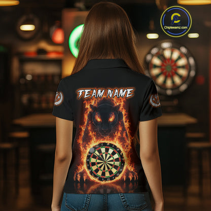 Custom Fire Flame Dartboard Horror Panther Dart Women Polo Jerseys Red Flame Dart Shirts NYN1732