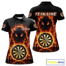 Load image into Gallery viewer, Custom Fire Flame Dartboard Horror Panther Dart Women Polo Jerseys Red Flame Dart Shirts NYN1732