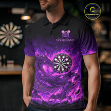 Load image into Gallery viewer, Purple Flaming Dragon Dartboard Men Polo Darts Shirt Custom Name &amp; Team Dart Jersey NYN2010