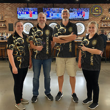 Load image into Gallery viewer, Custom Black And Gold Crown Dartboard Darts Women Polo 14-Zip Shirt, Polynesian Tribal Darts Attire NYN3119