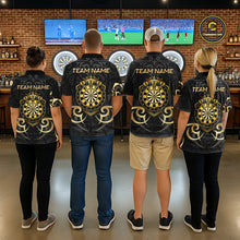Load image into Gallery viewer, Custom Black And Gold Crown Dartboard Darts Women Polo 14-Zip Shirt, Polynesian Tribal Darts Attire NYN3119