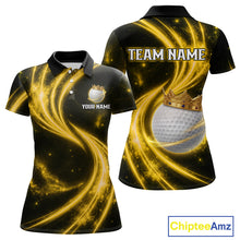 Load image into Gallery viewer, Women's galaxy yellow crown golf ball polo shirt, custom golf apparel, crown golf ball golf shirt, ladies golf clothing