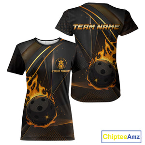 Custom Black And Gold Pickleball Ball T-Shirt For Women Flames Pickleball Team Jersey NYN1482