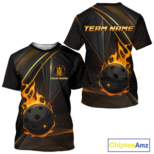 Custom Black And Gold Pickleball Ball T-Shirt For Men Flames Pickleball Team Jersey NYN1482